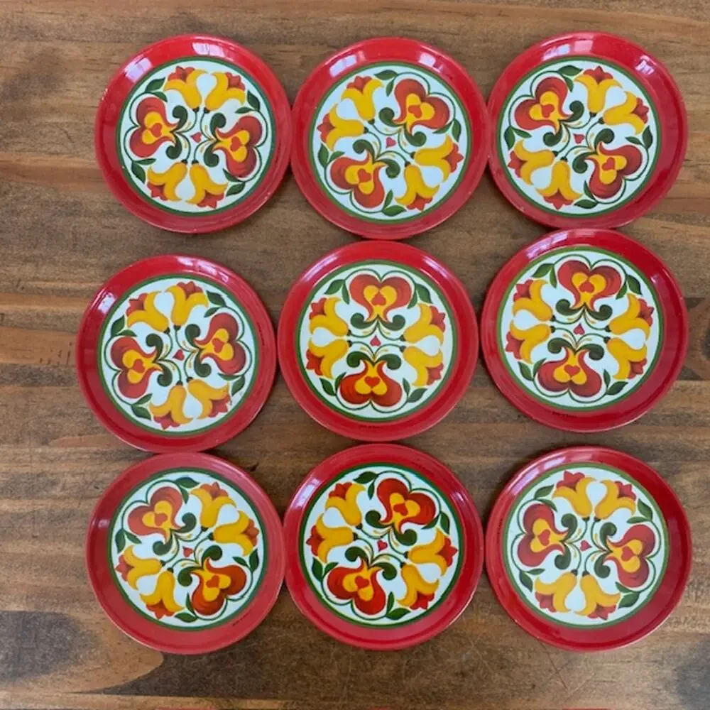 Vintage Set of Metal Coasters - Mid Century Look - made in Brazil
